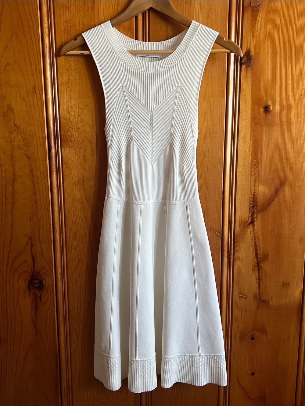 Sandro White Knit Fit and Flare Midi Sleeveless Dress
